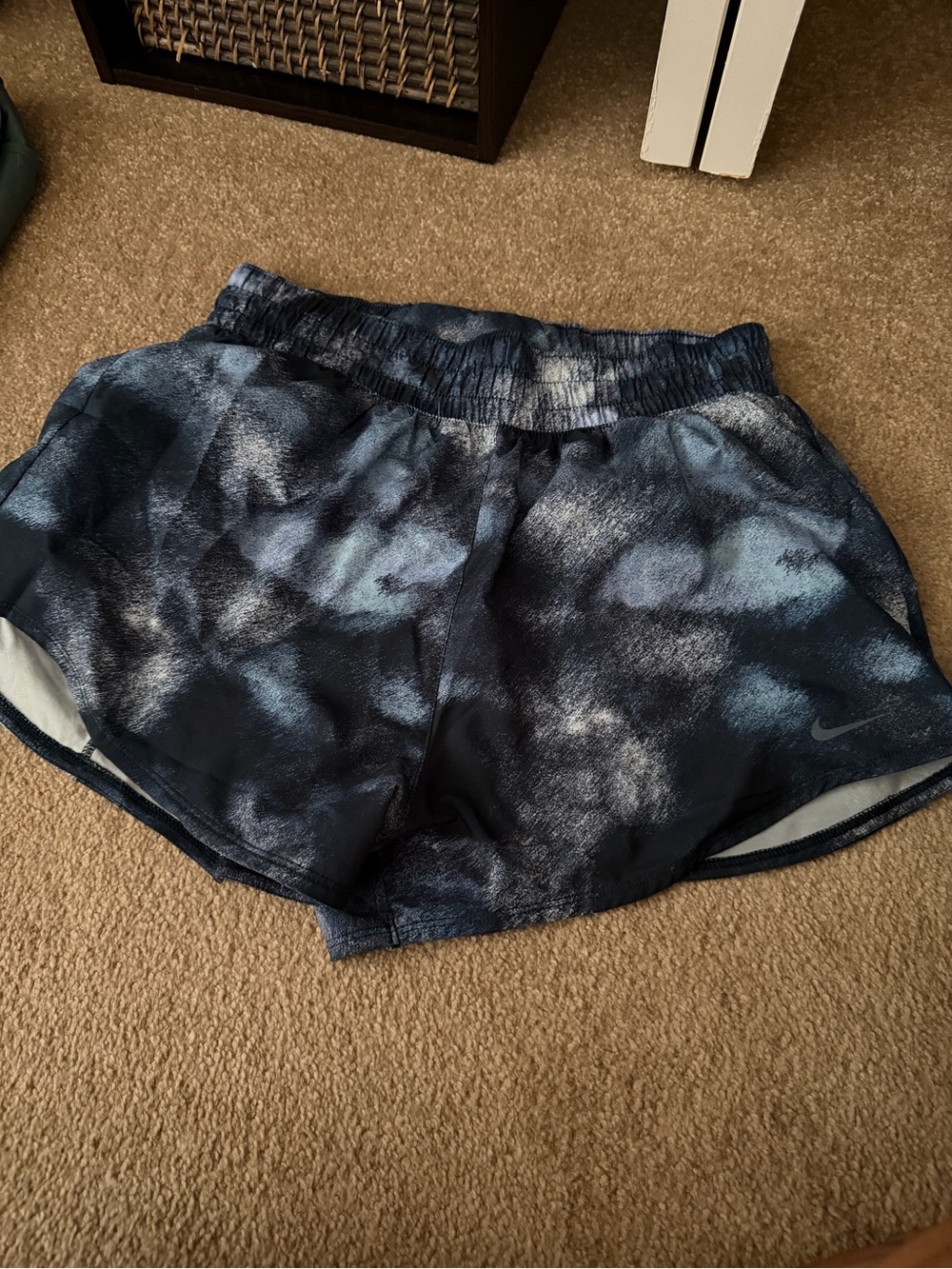 Nike Women's Navy and Light Blue Tie-Dye Athletic Shorts